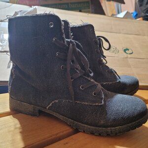 Deliberately Distressed Black Fade Denim Boots by Rubi (Cotton On) - Size 7.5 US